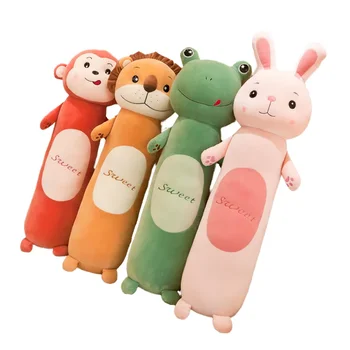 Unisex Soft Long Sleeping Cylinder Shape Plush Animal Pillows Cute Rabbit Lion Frog Monkey Toys PP Cotton Filling Comforter