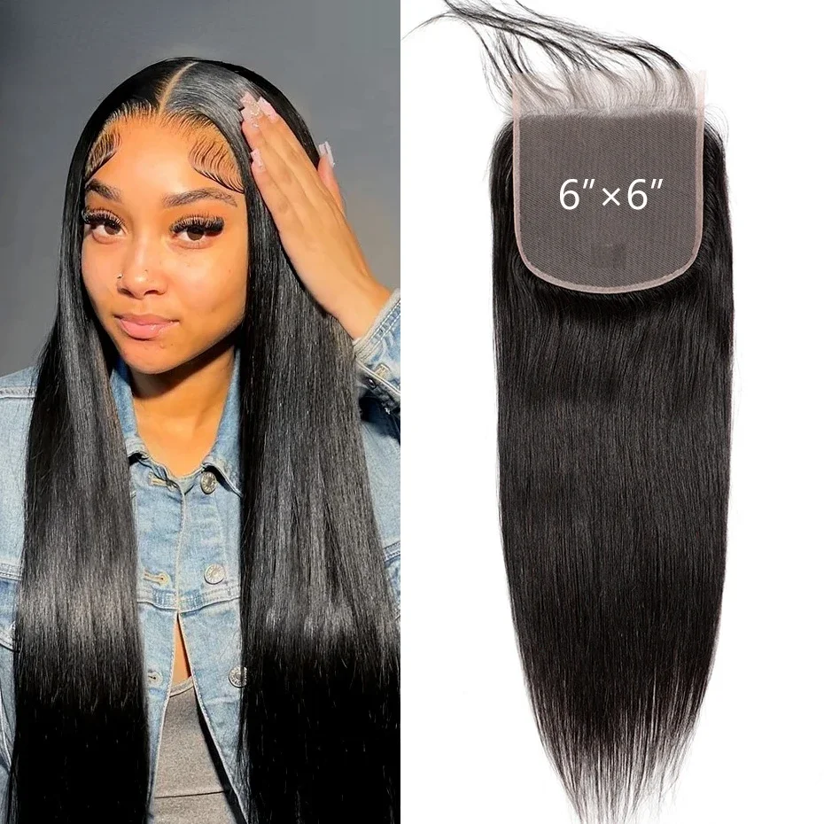 Fermeture en dentelle droite 6x6 Dentelle transparente Cheveux humains pour femmes 12-22 pouces_voghion.com