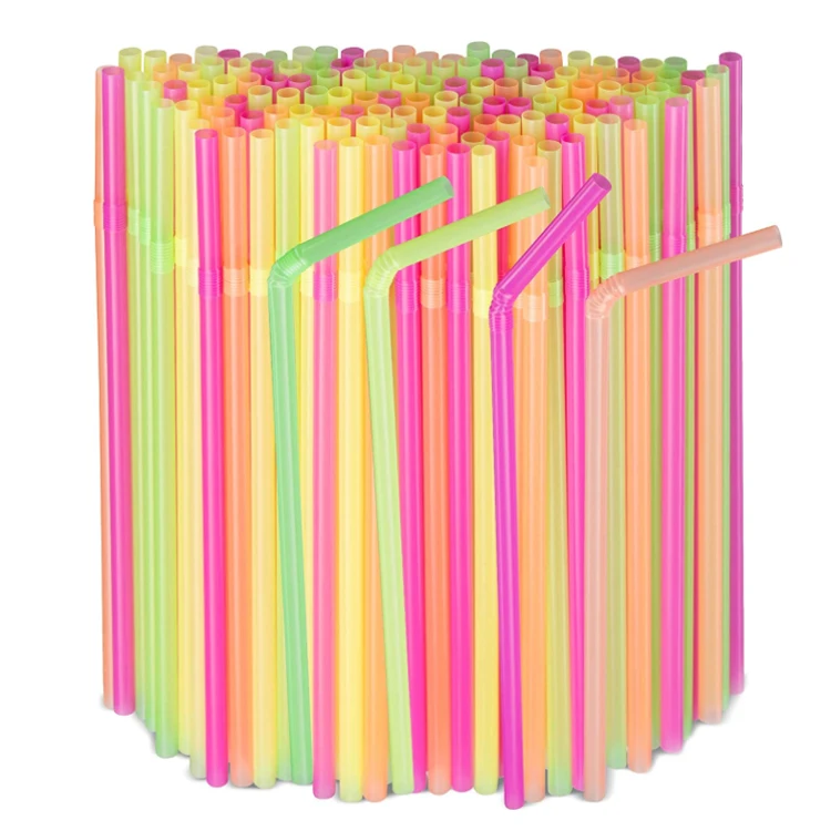 Lot de 400 pailles jetables flexibles en plastique de couleur fluo, 21,1 cm  de long, assortiment multiple, 4 pailles pliables de couleurs vives, sans