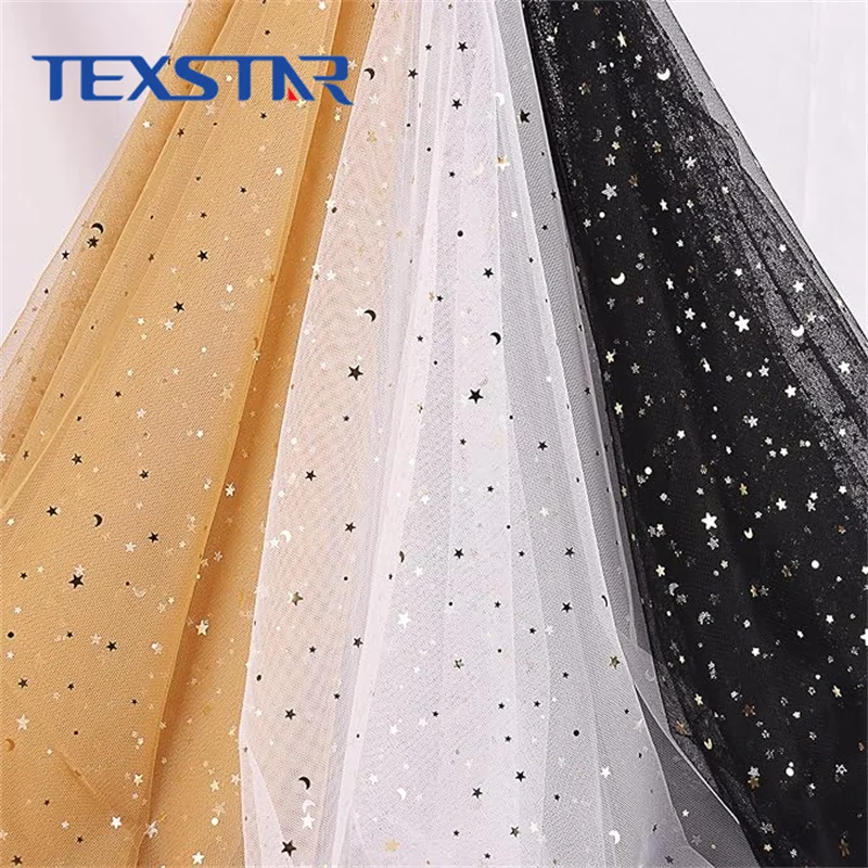 100% Polyester Star Tulle Black with Gold Moon Mesh Fabric for Tutu Skirt