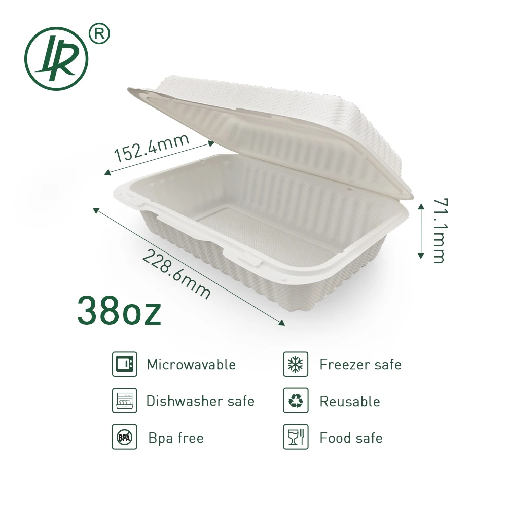 9*6 Clamshell Hinged Togo Containers Corn Starch Biodegradable 