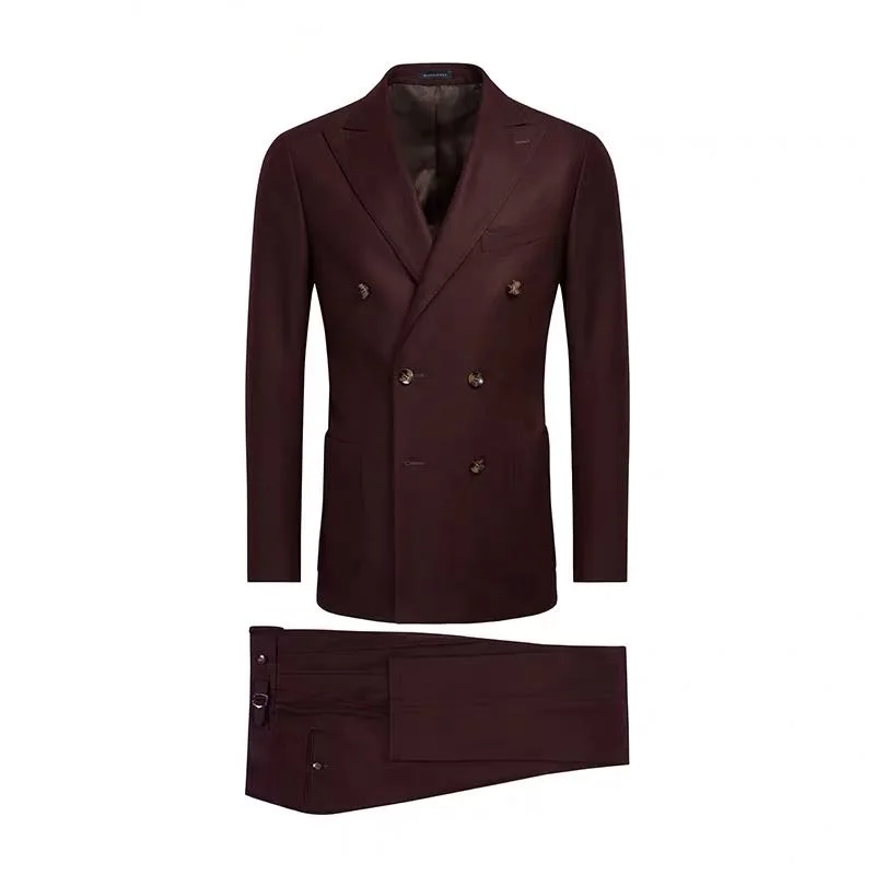 Mtm Made to Measure Custom Irregular Style Men Suit Handmade Burgundy Double Breasted Man Custom Suits