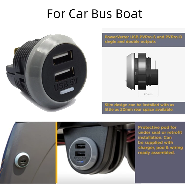 Caricabatterie Da Auto USB Con Doppia Porta 3.1A - Presa Accendisigari 12-24V Con Coperchio Scorrevole - Per Auto, Moto, Camper, Barca (Verde)