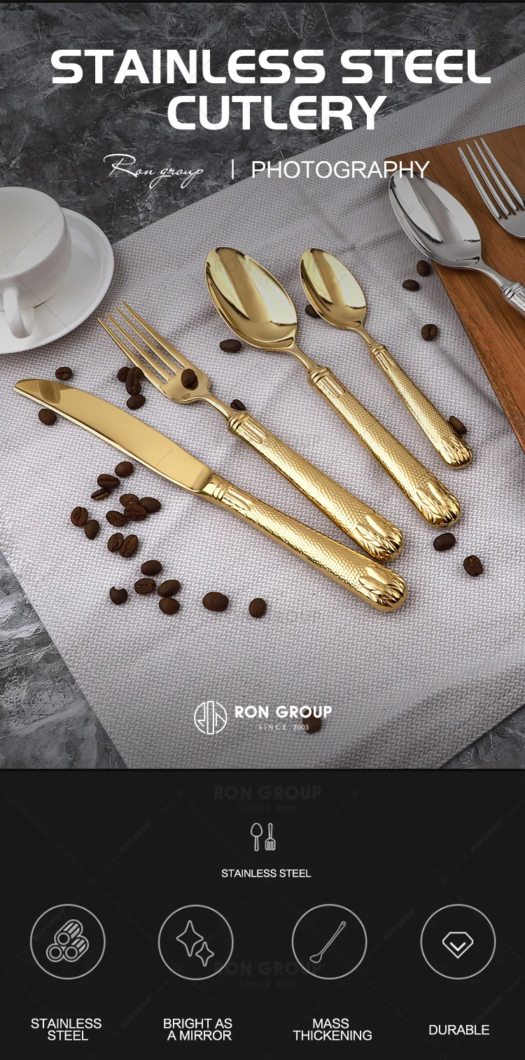 Luxury Metal Reusable Restaurant Utensils Rustic Flatware Silver for Wedding Tableware Stainless Steel Cutlery Set