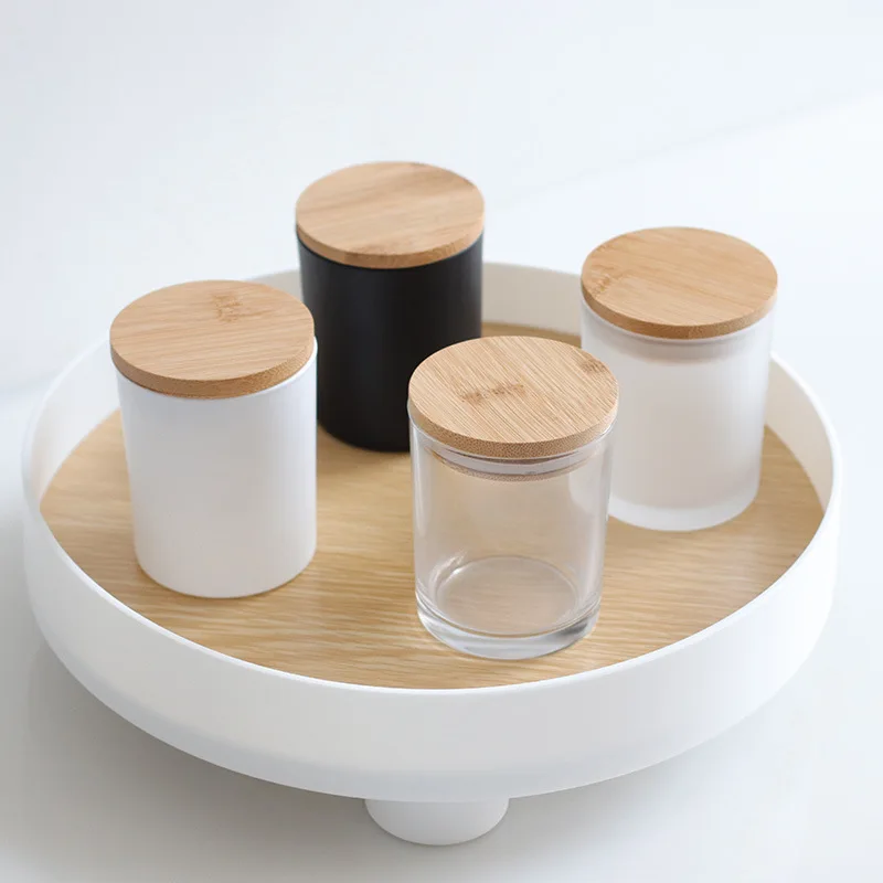 4Oz 8Oz 10Oz 12Oz 16Oz 230Ml 320Ml 500M Custom Logo Color Clear Colored Glass Candle  Jar With Wooden Lid