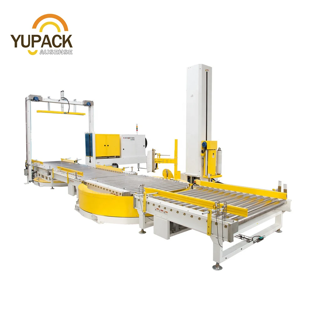 Fully Automatic in Line Pallet Wrap Machine with Pallet Strapping Machine