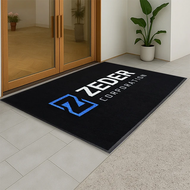 Custom Printed Logo Welcome Mat Non Slip Rubber Bottom Entrance Door Carpet for Home Office Store