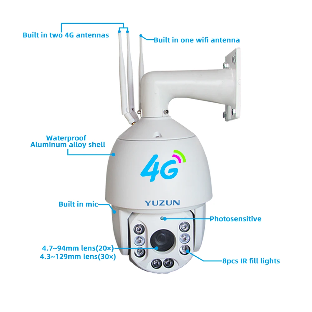 Surveillance Products Zoom Human Detection Two Way Audio IP66 Sim Card 4G Solar Camera High Speed Dome 1080P 5MP 4G Cloud Camera