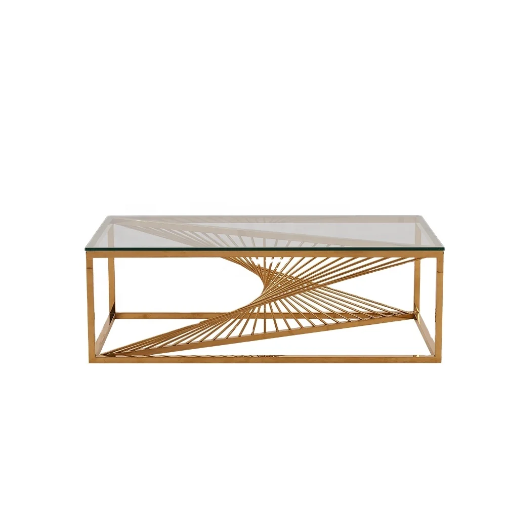 Simple Line Creative Design Living Room Center Tables Glass Top Gold Stainless Steel Base Commercial Wholesale Gold Coffee Table