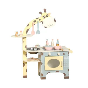 Wooden Giraffe Cooking Toys for Boys Girls Kitchen Play House Coffee Machine Stove Realistic Wood Suit Kids' Imaginative Play