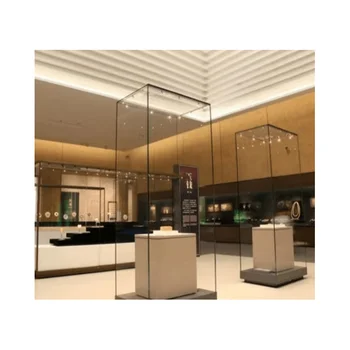 Luxury jewelry display shelf window cabinet with Led lamp anti-reflective glass for museum display cabinet
