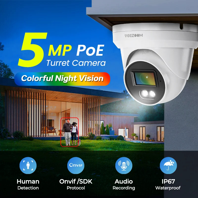 OEM 5MP People Counting Built-in Mic Fixed Dome Turret Camera Human& Vehicle Detection Outdoor Waterproof Metal POE CCTV Camera