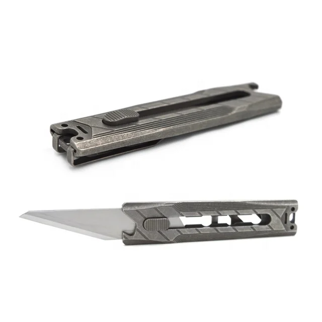 Anti-corrosion hand sliding titanium utility sliding pocket knife with knife belt clip