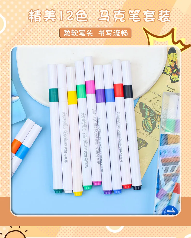 Juego de Marcadores Acrílicos para Estudiantes, Específicos para Arte, Dibujo a Mano, Manualidades, No Tóxicos, Lavables, Rotuladores de Acuarela