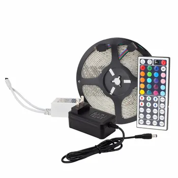 FEICAN 5M 300LED SMD3528 RGB LED Strip Light Kit with 20key Music Sound Sense IR Controller and Power Supply adapter