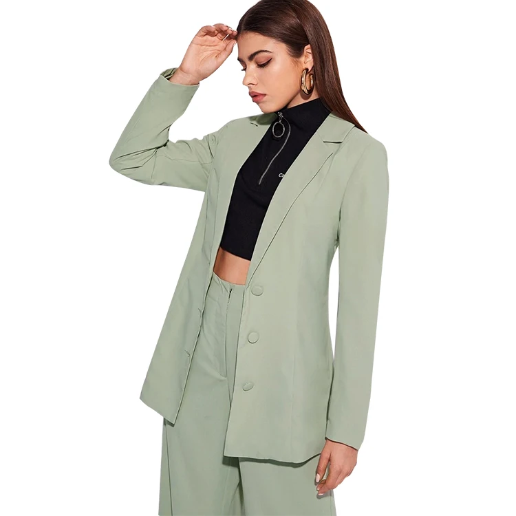 Customizable Mint Green Single Button Office Work Wear Casual Ladies Women Jackets Blazers