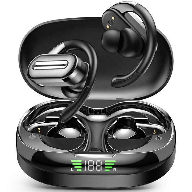 Led Digital Display Bluetooth 5.4 Ear Hook Earbuds Waterproof Sports Earphones Noise Cancelling Headset TWS Headphones Wireless