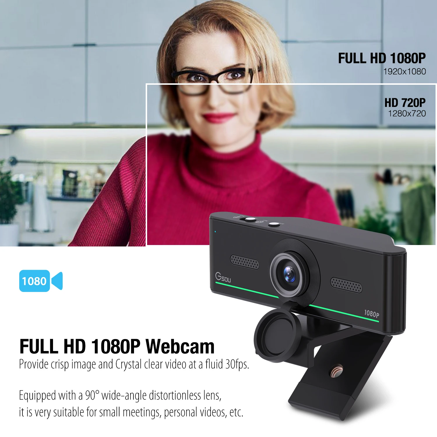 Bluetooth Webcam 1080P Web Camera with Built-in Microphone for Lattop Notebook