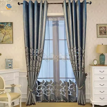 QDshensuli  European Jacquard Sheer Curtains Luxury Embroidered Tulle Curtains for Living Room Bedroom curtain fabric