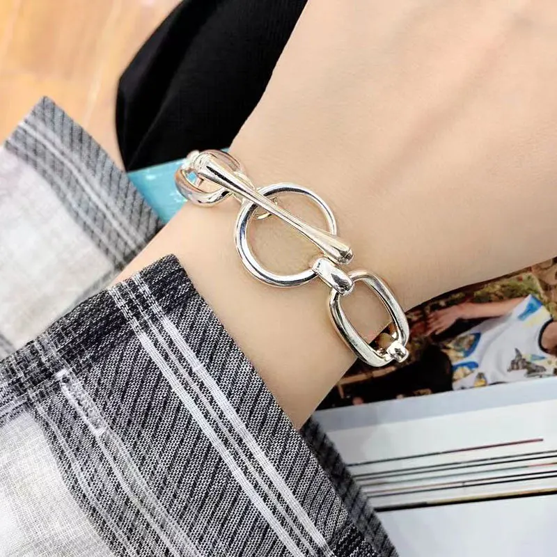 925 sterling silver handmade paperclip and circle chain bracelet | long link chain | rectangle outlet link bracelet | box chain bracelet