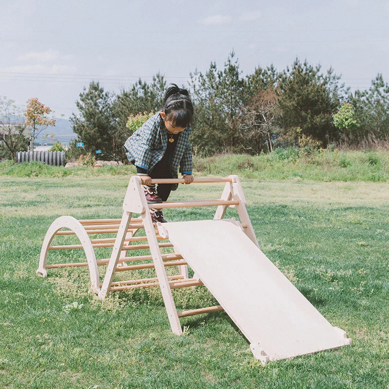 ألعاب تعليمية خشبية من مونتيسوري مثلث مخلل للأطفال مع إطار تسلق منحدر معدات ملعب داخلي مخلل دريك