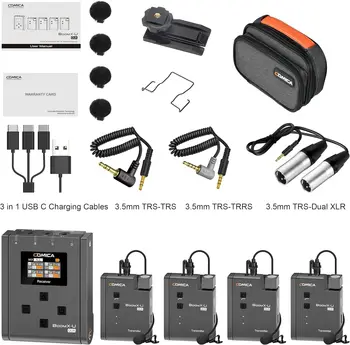 Wireless Lavalier Microphone With 4 Transmitters, Comica BoomX-U Qua UHF 24 Channel Professional Lapel Microphone for Cameras product image