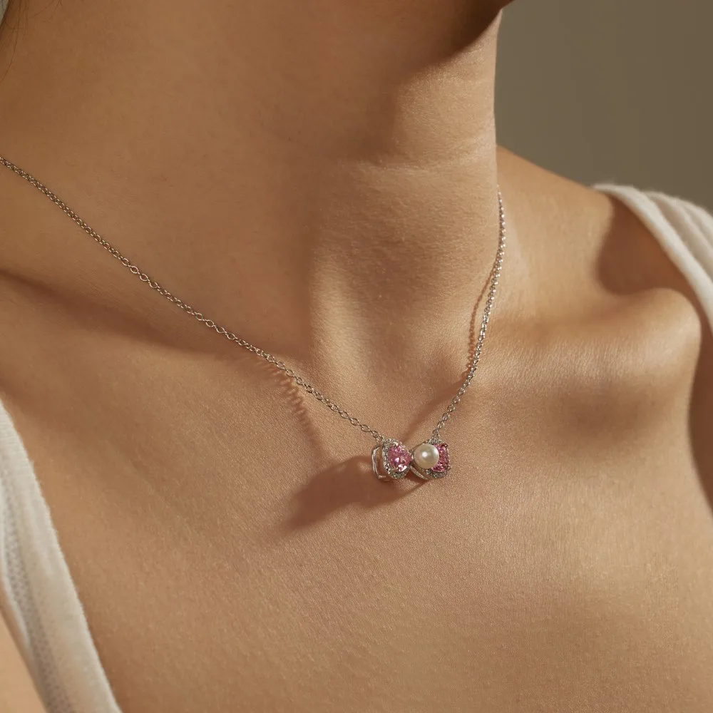 KAKODIY Elegant Design Fashion Jewelry 925 Sterling Silver Chain 5A Zirconia Shell Pearl Bow Pendant Necklace detail 4