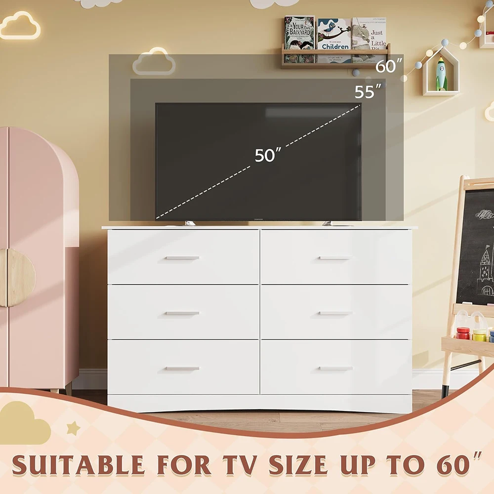 product nu deco white dresser 6 drawers wide wooden chest modern minimalist bedroom storage tower unit closet store organizer living-5