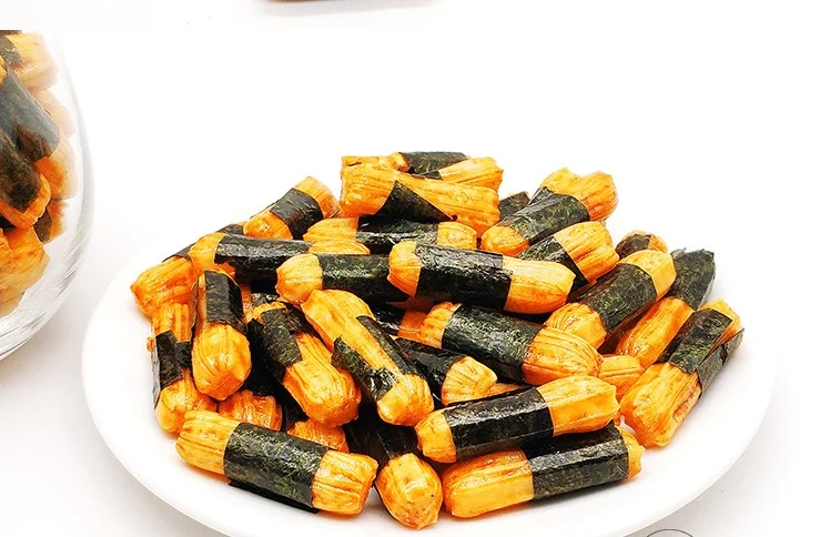 Japanese seaweed crispy rolled rice cracker snack non-fried sticky rice puffed food supplier