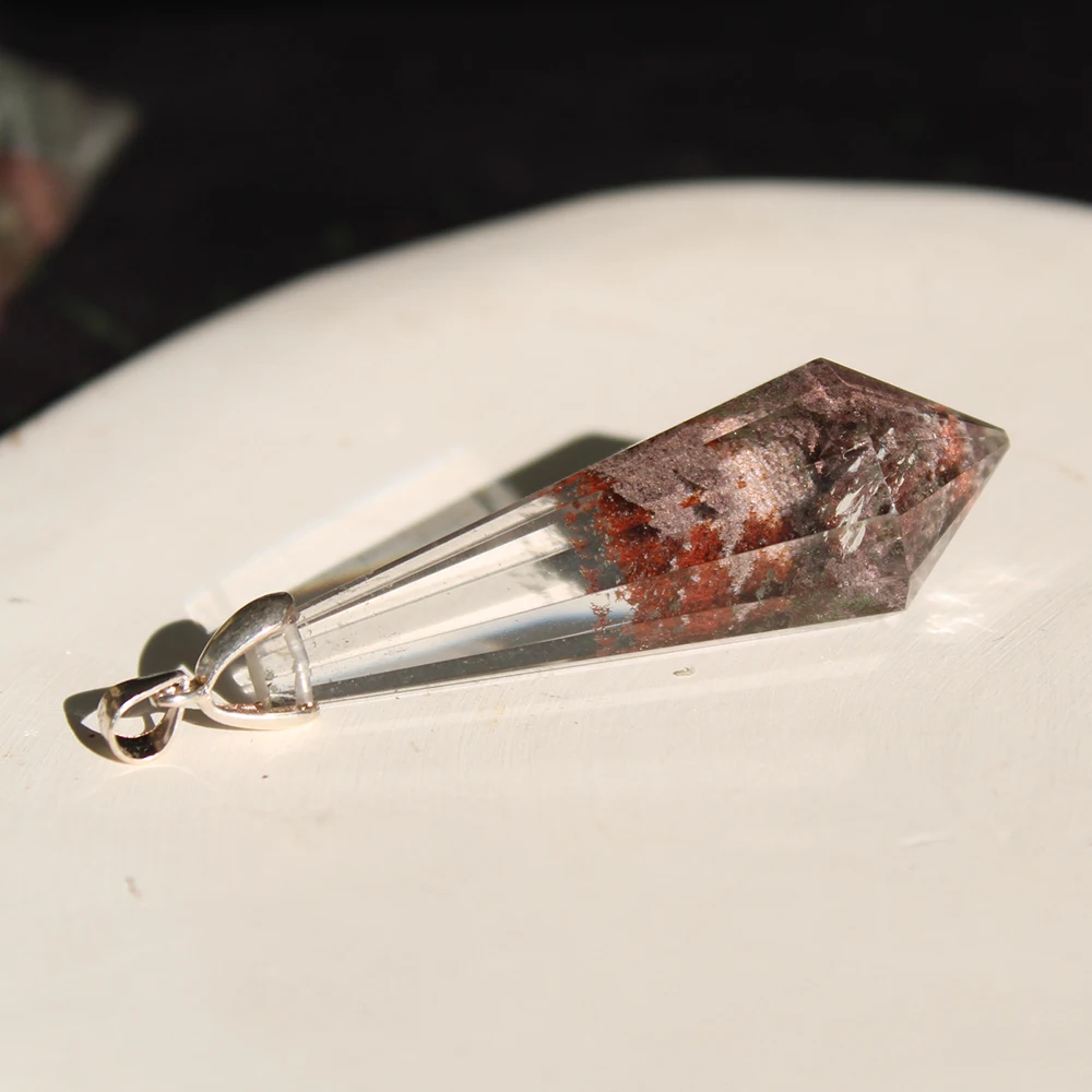 Hand Carved Faceted Natural Ghost Phantom Quartz Healing Stone Crystal  Pendulum Pendant for Meditation