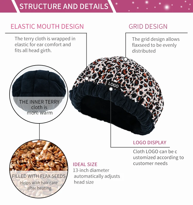 Leopard Portable Microwavable Flaxseed Thermal Caps Steaming Cap Hair