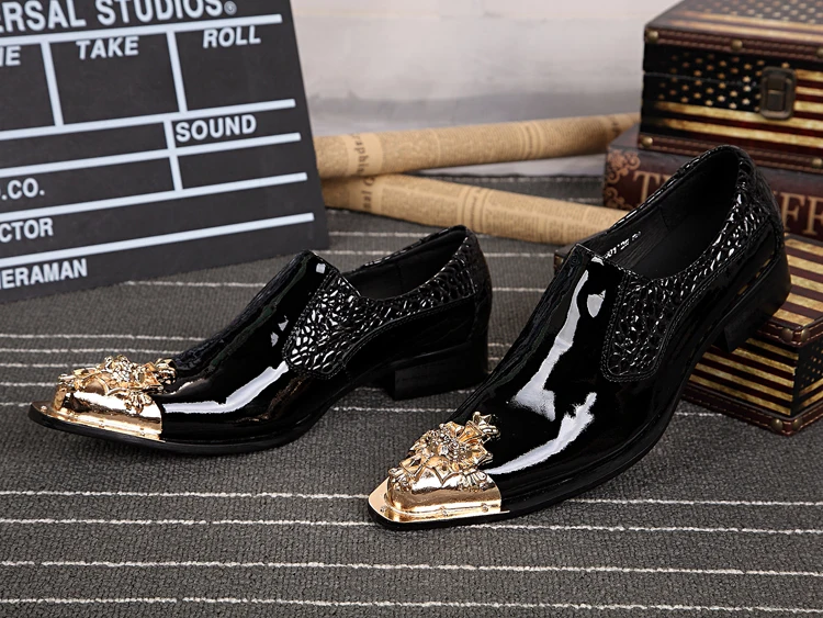 black and gold men dress shoes OneDrop Handmade Black Velvet Men Dress Shoes Gold Bullock Buckle Party Wedding Prom Loafers Black / 13 main image 0