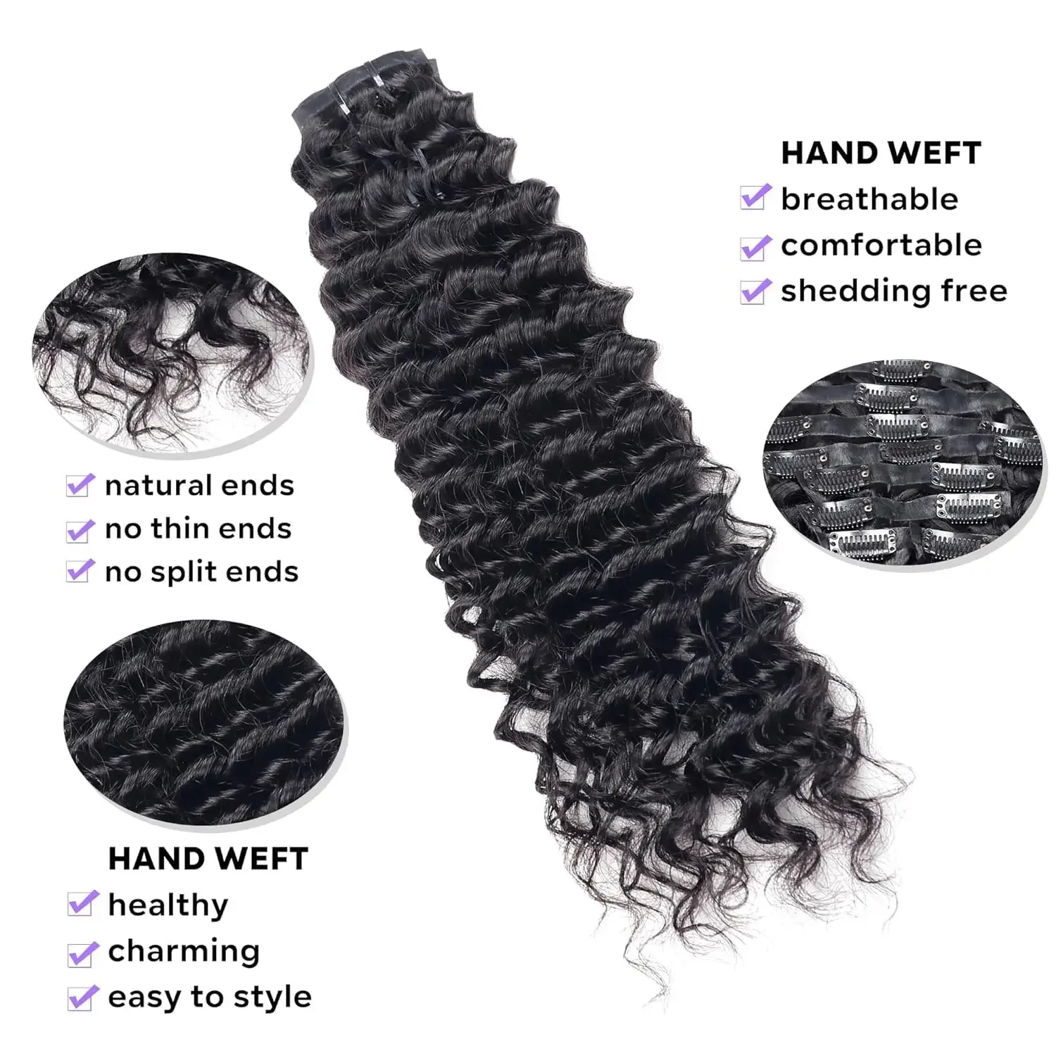 Deep Wave Clip ins Human Hair Extensions for Women 8Pcs_voghion.com