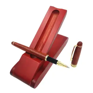 Factory Supply Luxury Branded Red Wood Roller with Custom Logo Premium Gift Red Wood Ballpoint Pen Set with Box for Christmas