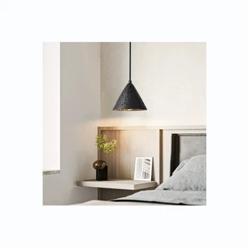 D7463-BK Travertin black lava stone decorative hanging pendant lamp for dining room bedroom living room