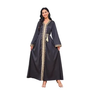 Wholesale Middle East Europe and America Muslim Women's Embroidered Lace Fashion Casual Dresses