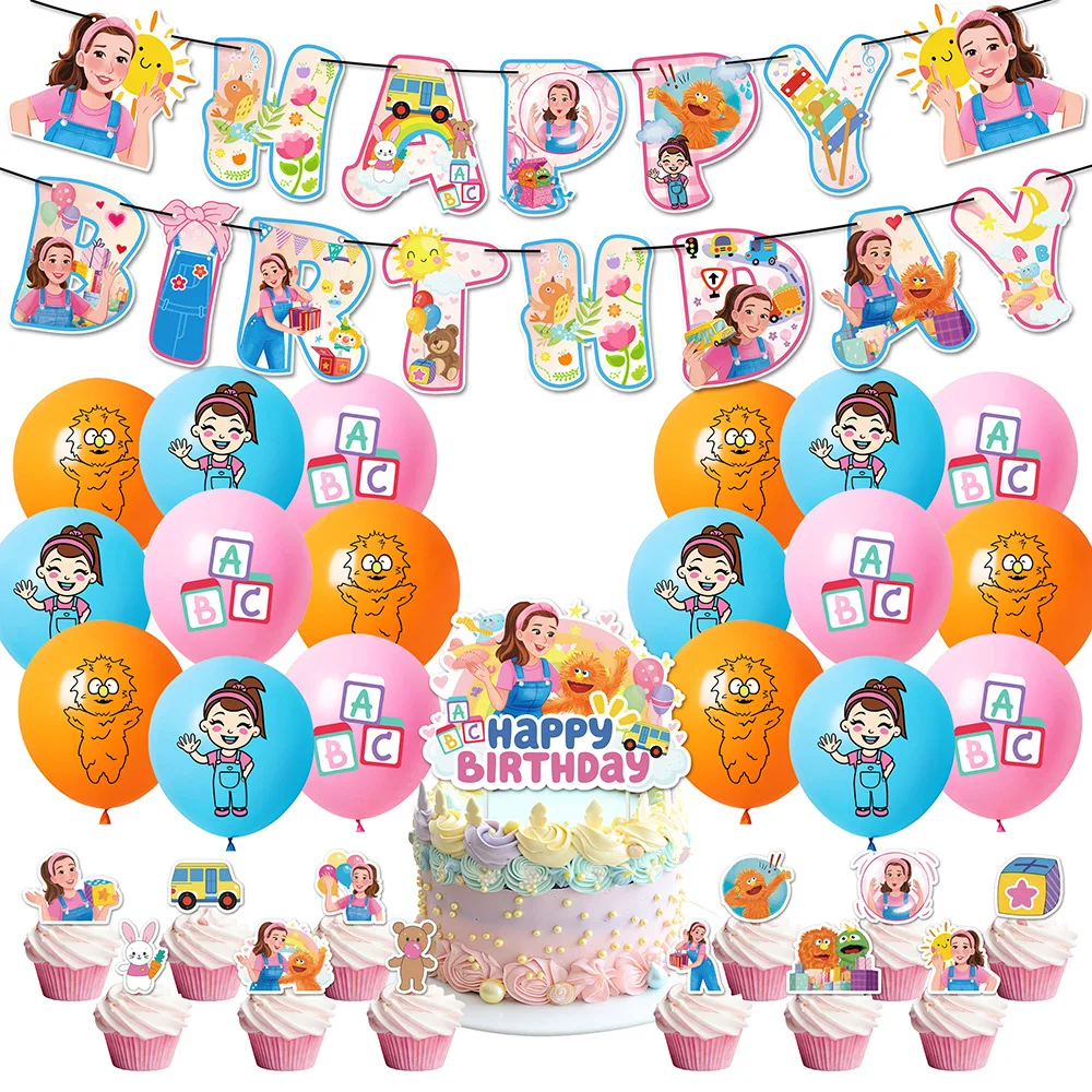 Ms.rachel Birthday Party Theme Decoration Paper Flag and Balloons