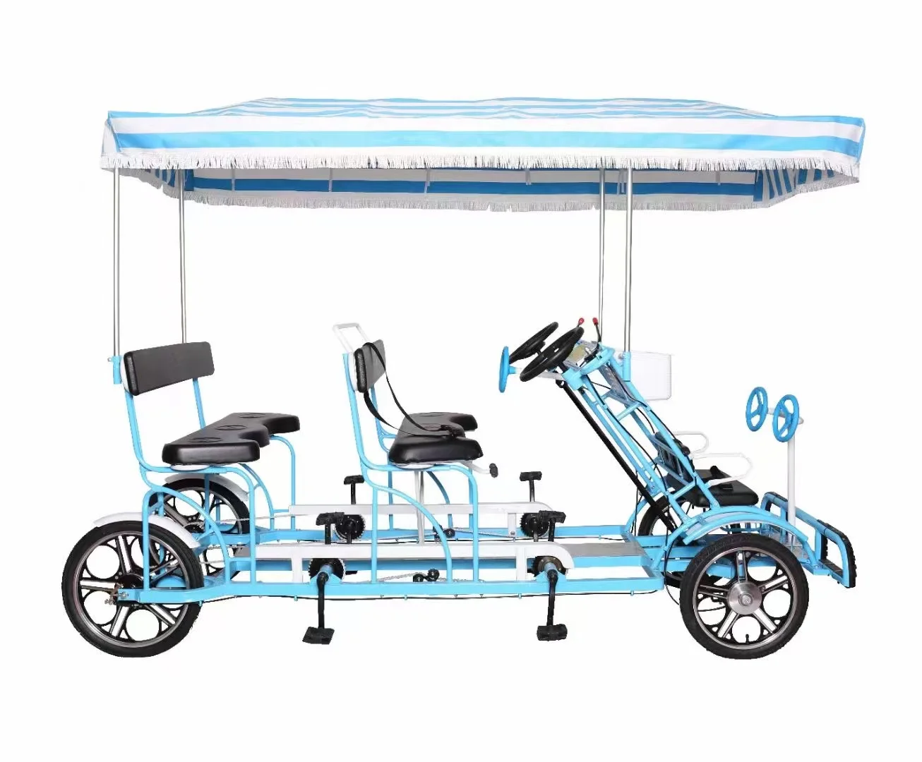 China Sightseeing Renting Pedal Powered Person Rows Red Color  Quadricycle Tandem Bike for Tourist Rental