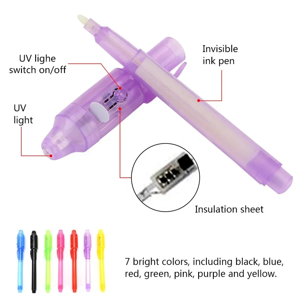 Invisible Ink Pen, Upgraded Spy Invisible Ink Pen With UV Light Magic Marker For Secret Message And Kids Halloween Goodies Bags Toy 6pcs