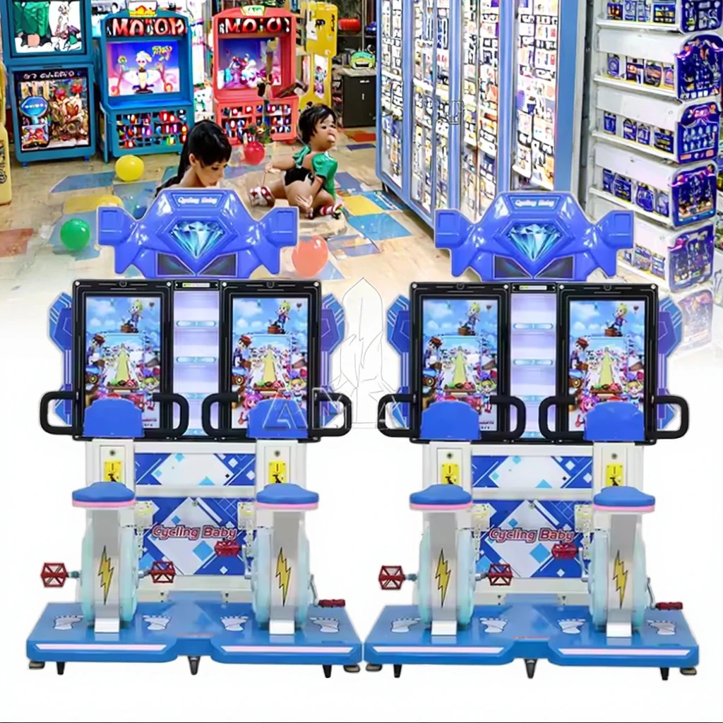 Coin-Operated 2-Player Racing Simulator Indoor Kids Sports Game with Cycling Bike English Language Metal Arcade Racing Machine