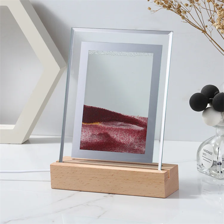 3d Moving Sand Art Rotating Wood Base Sand Painting Flowing Sand Picture Dynamic Display Led Night Light for Kids Gifts