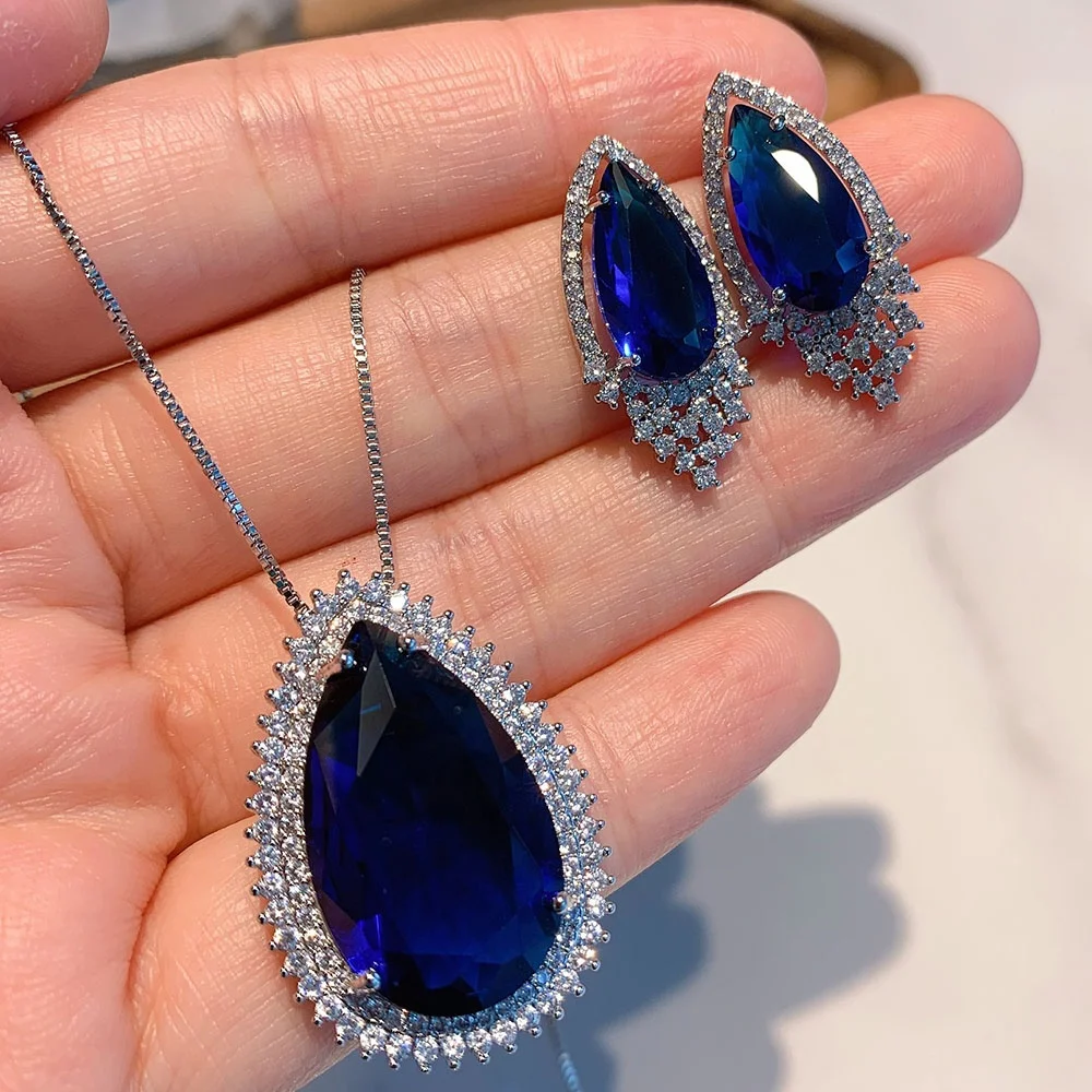Blue Sapphire Necklace And Earring Set 