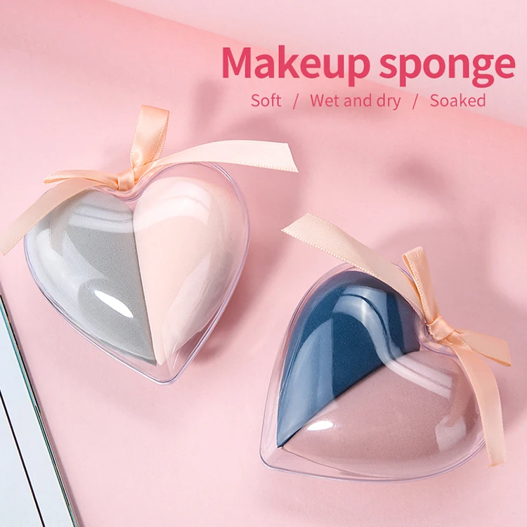 Hot Sale 2 in 1 Latex Free Loving Heart Shape Makeup Blending Sponge A80178 Custom logo Dry Wet Use Marshmallow Powder Puff
