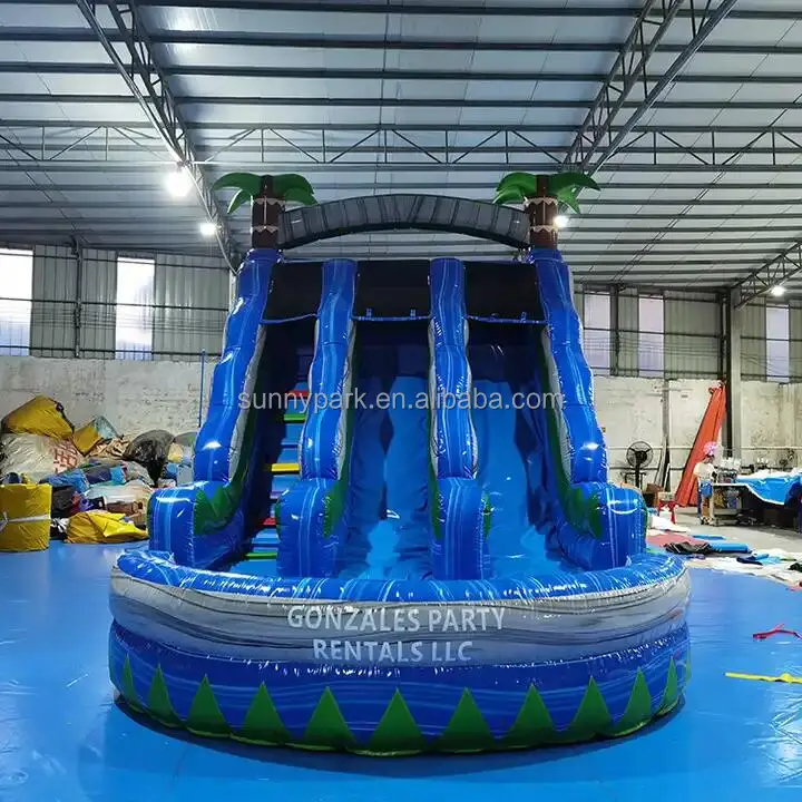 Commercial Outdoor Inflatable Double Slide With Obstcle and Rock ...