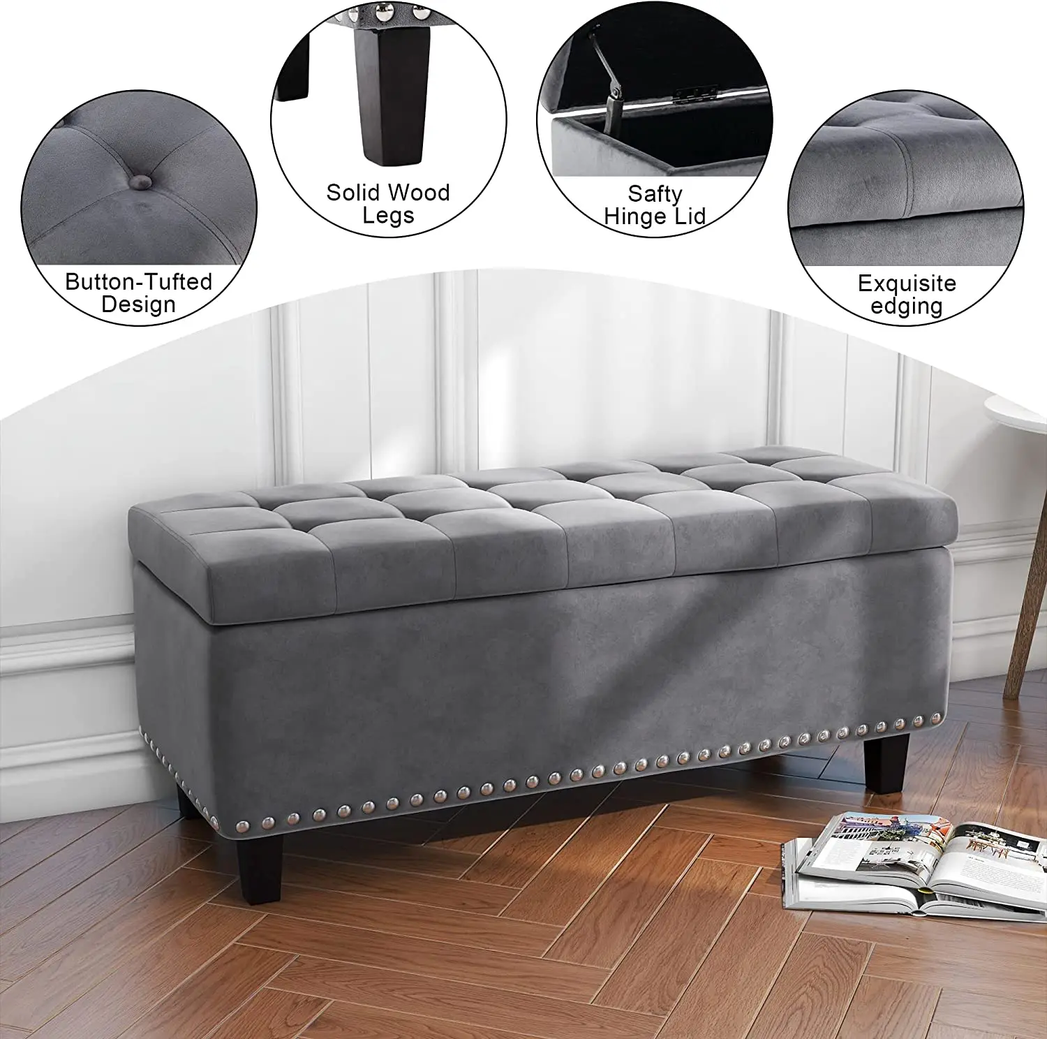 Storage Ottoman Legs Large Storage Bench With Wooden Customized Logo ...
