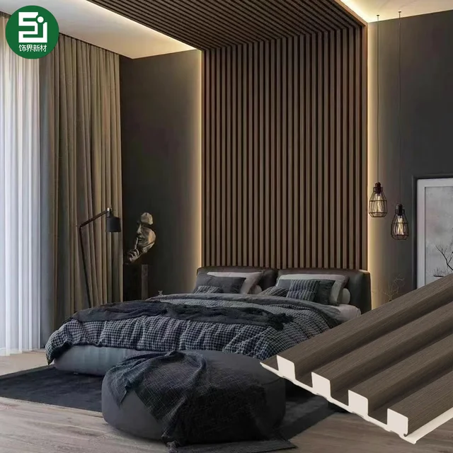 Wholesale Eco-Friendly Solid Wood Plastic Wall Panels Interior Design Fireproof Sound-Absorbing Striped Household Commercial Use