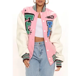 Wholesale Custom Chenille Embroidery Leather Sleeve League Women's Baseball Jacket