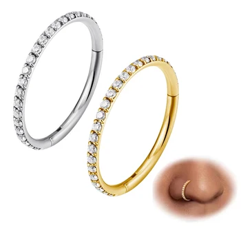 G23 Titanium Hinged Segment Hoop With CZ Pave High Polished Earring Piercing Body Jewelry Hoop Nose Rings