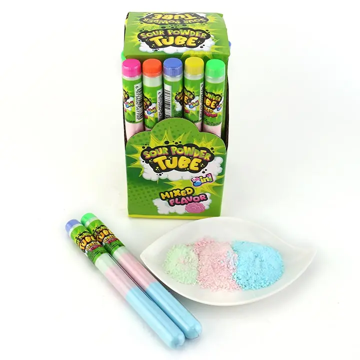 Supply 3 in 1 mixed fruity flavors sour powder tube candy in