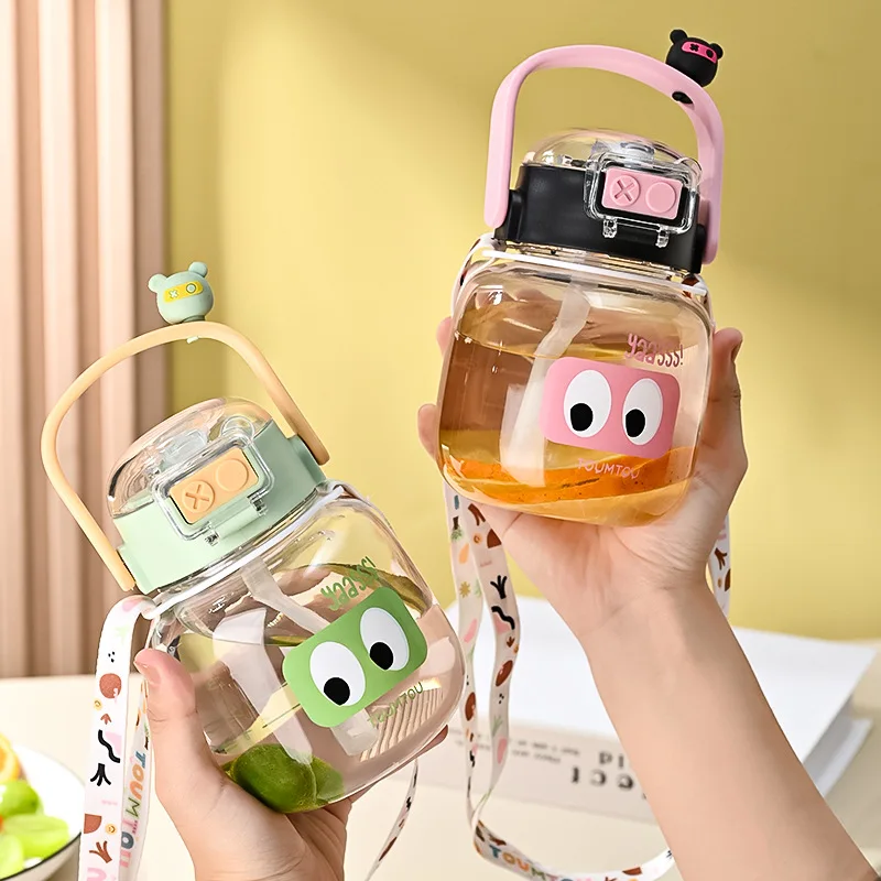 High-Appearance PC Water Bottle Cartoon Dual-Use Kettle Boys & Girls Cute Portable Large-Capacity Straw Cup Kids